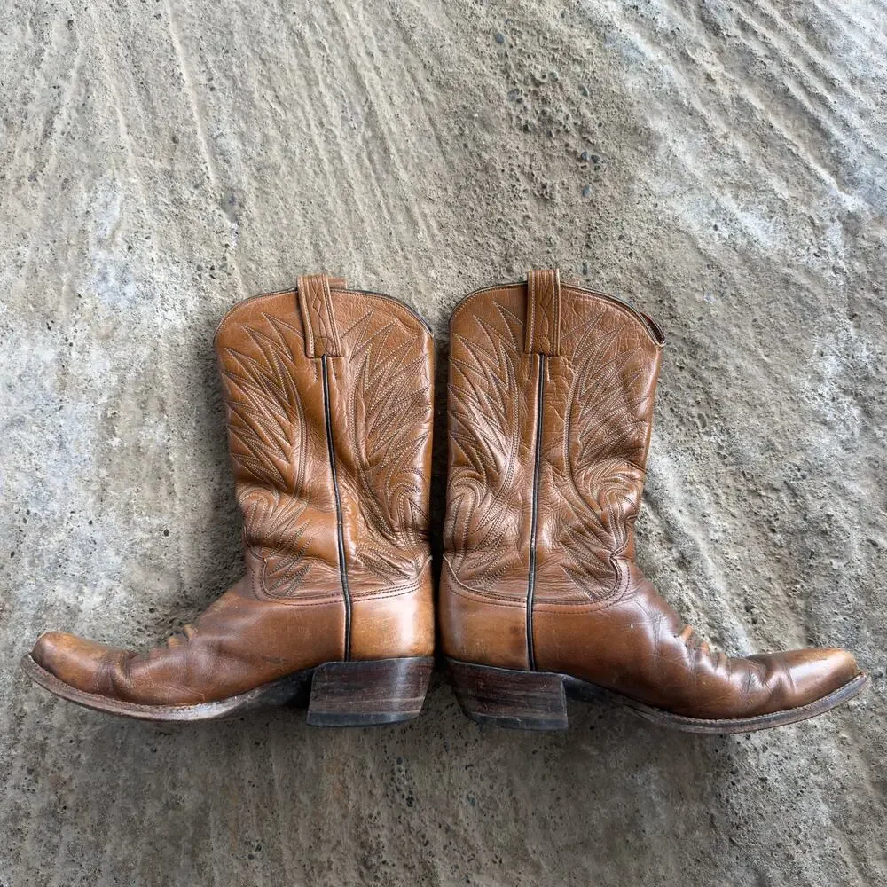Vintage Brown Leather Cowboy Boots Western Men's 9.5 Distressed 90s